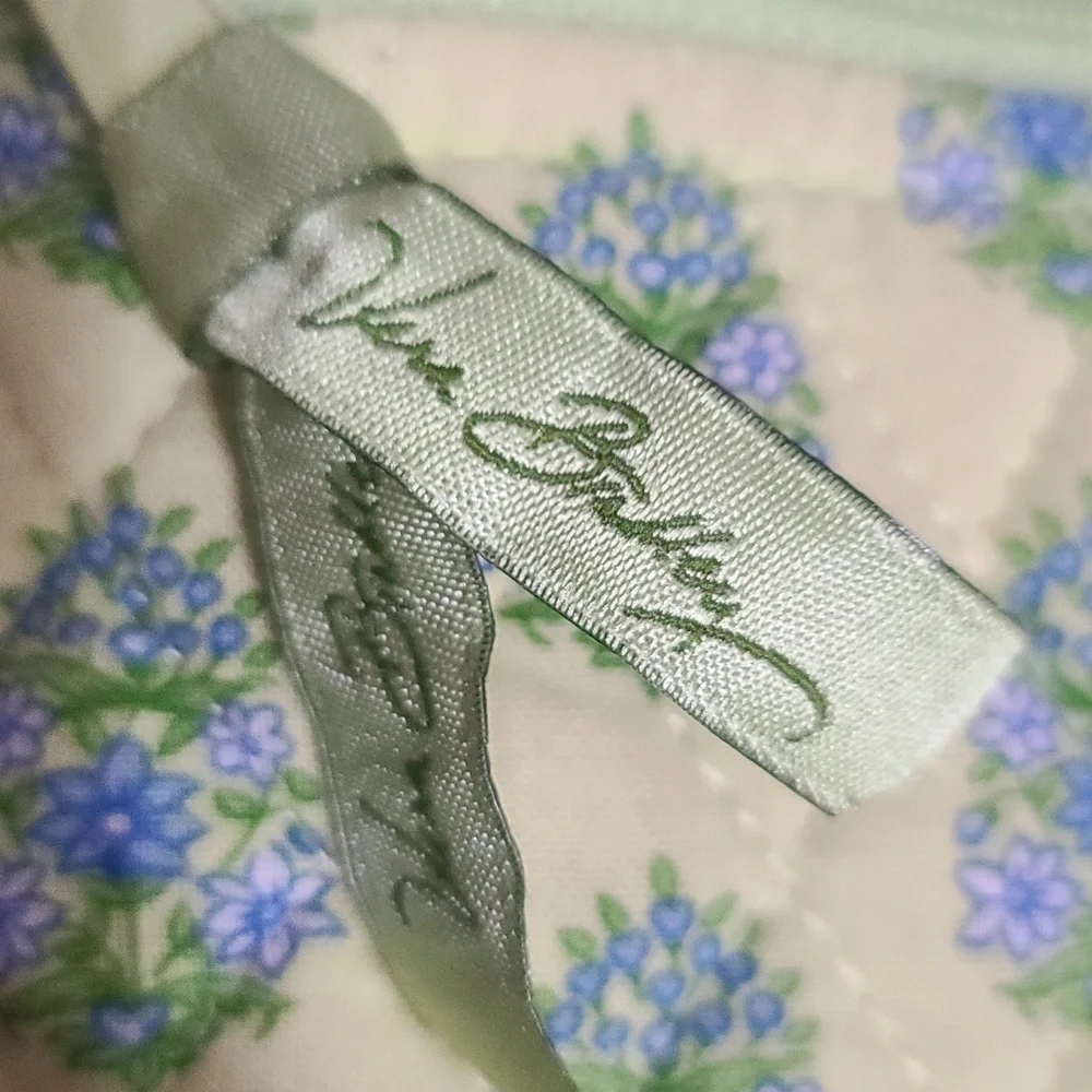 Vera Bradley Messenger Bag Chartreuse W/Blue Flowers Elephants Zips 13x16